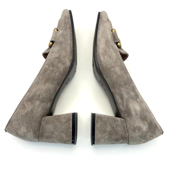 Bibi Lou Valencia Heeled Loafers Dove Grey Suede Gold Horse Bit Square Toe 37 - Picture 6 of 9